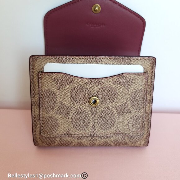 COACH Wyn Small Wallet In Colorblocked Signature Canvas & Leather-Tan Rust - Picture 9 of 16